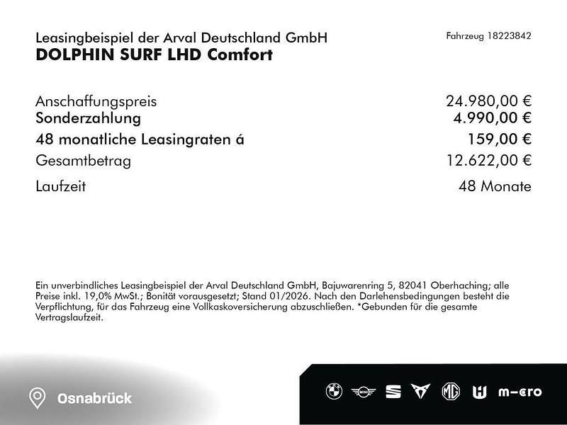 Neu BYD Dolphin Surf Comfort 114 kW (156 PS) 2025 Schwarz Kleinwagen