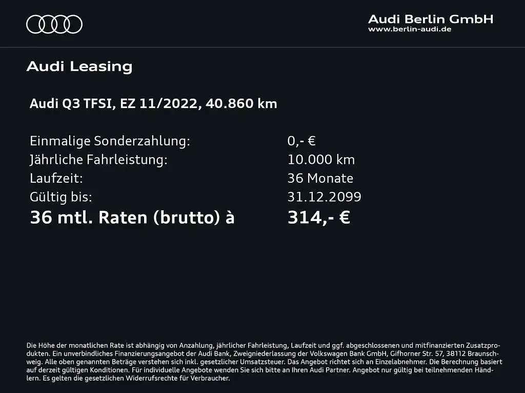 Używany Audi Q3 Ambiente 150 KM (110 kW) 2022 Czarny SUV
