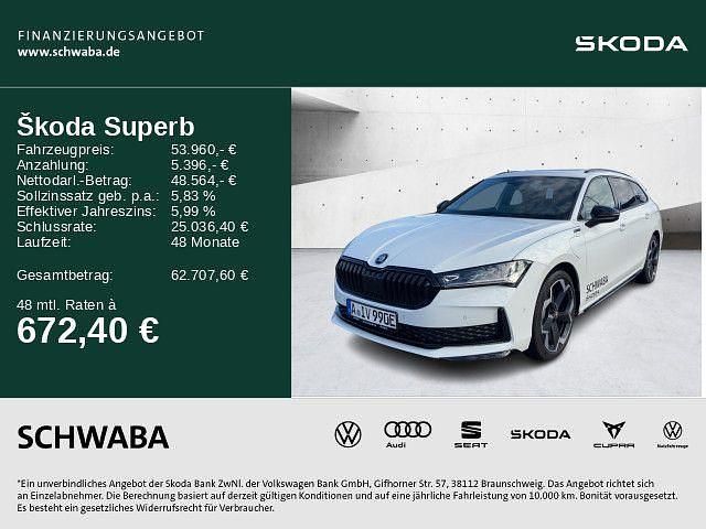 Kristallweiß uni Gebraucht 2025 Skoda Superb SportLine Kombi | 53.960 € - Bild 1/4