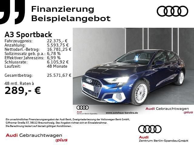 Navarrablau metallic Gebraucht 2023 Audi A3 Sportback e-tron Advanced Plus Kleinwagen | 22.377 € (Superpreis) - Bild 1/4