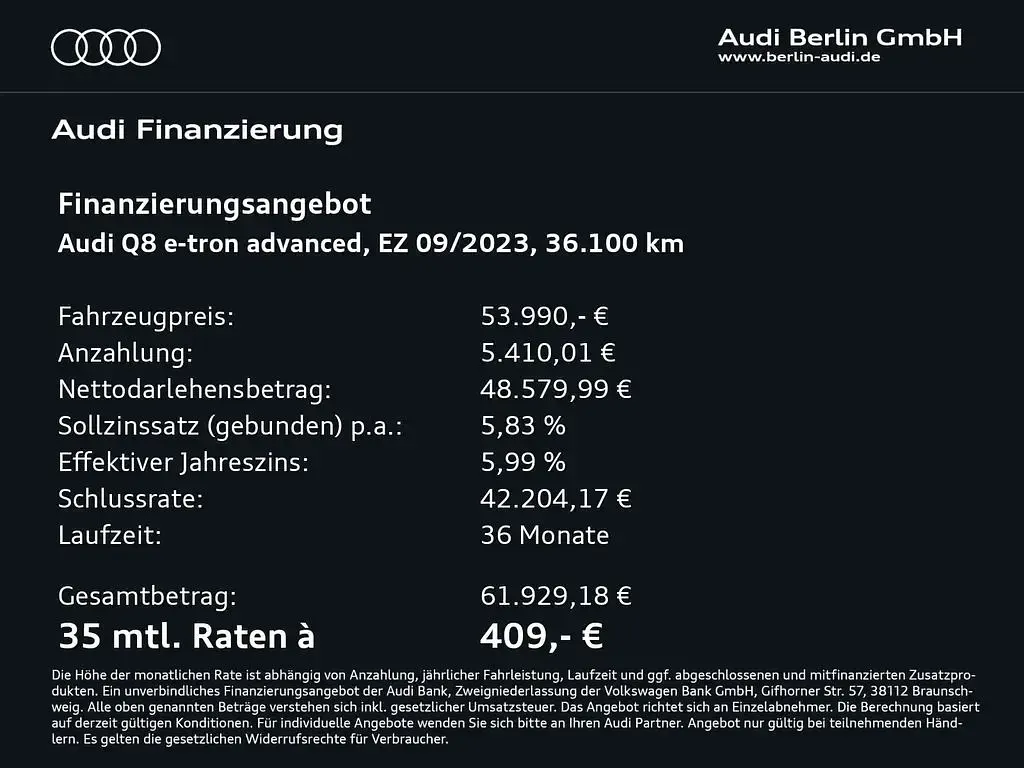 Gebraucht Audi Q8 e-tron Advanced Plus 300 kW (408 PS) 2023 Mythosschwarz metallic SUV