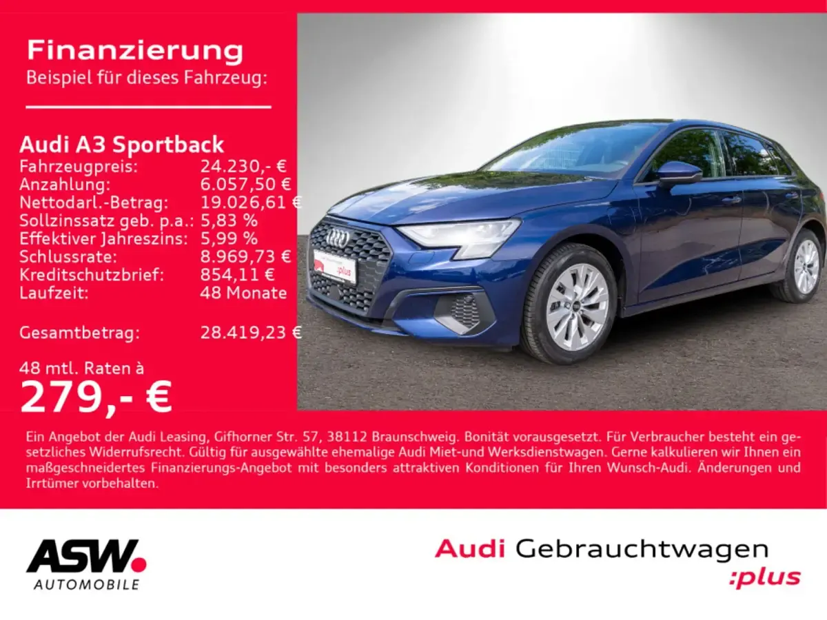 Gebraucht Audi A3 Sportback e-tron S-Line 204 PS (150 kW) 2023 Navarrablau metallic Kleinwagen