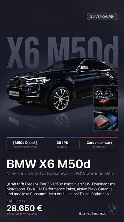 Gebraucht BMW X6 M50 Sport Line 381 PS (280 kW) 2016 Schwarz SUV