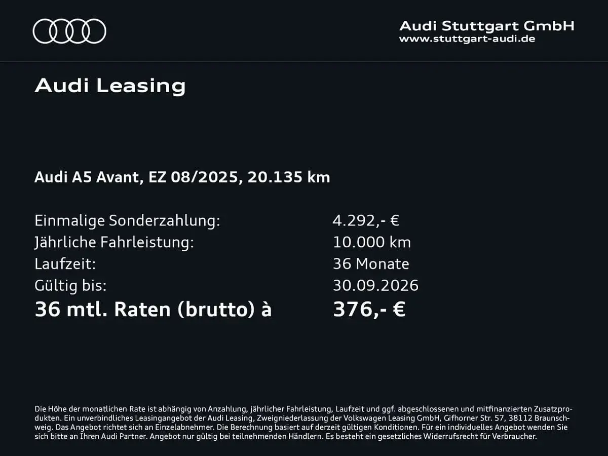 Gebraucht Audi A5 Ambiente 204 PS (150 kW) 2025 Mythosschwarz metallic Kombi
