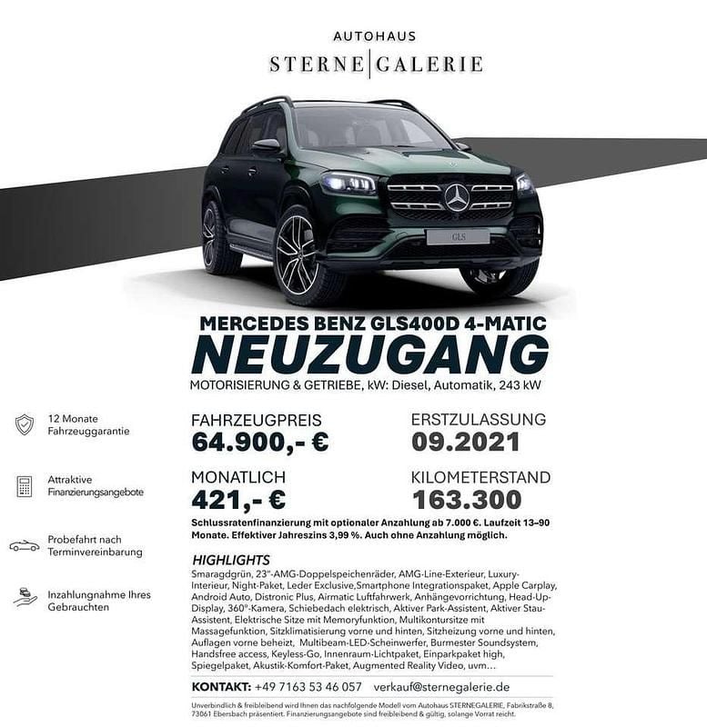 Gebraucht Mercedes GLS400 AMG line 330 PS (242 kW) 2021 Grün SUV