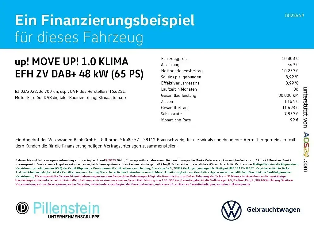 Gebraucht VW up! move up! 65 PS (47 kW) 2022 Weiß Kleinwagen
