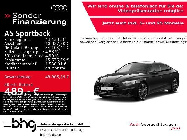 Schwarz Gebraucht 2023 Audi A5 Sportback S-Line Kleinwagen | 43.430 € (Etwas zu teuer) - Bild 1/4