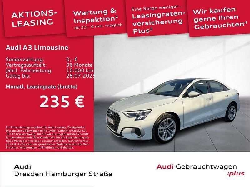 Gletscherweiß metallic Gebraucht 2024 Audi A3 Advanced Plus Limousine | 32.780 € (Teuer) - Bild 1/3