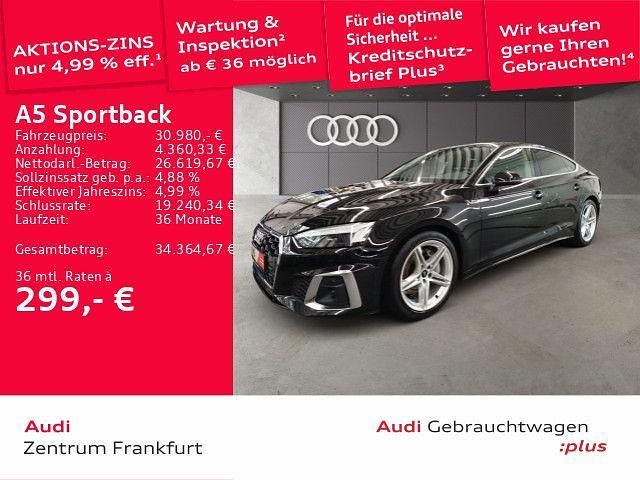 Mythosschwarz metallic Gebraucht 2022 Audi A5 Sportback Basis Kleinwagen | 29.950 € (Superpreis) - Bild 1/4
