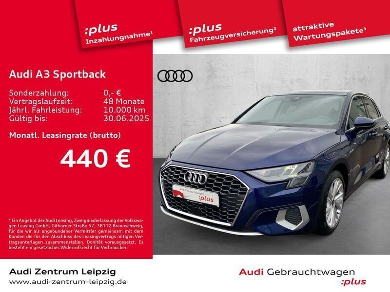 Navarrablau metallic Gebraucht 2024 Audi A3 Sportback e-tron Advanced Plus Limousine | 35.510 € (Teuer) - Bild 1/3