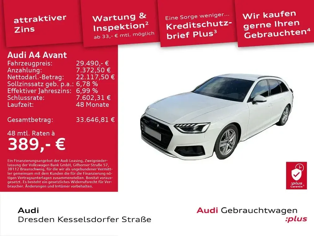 Gebraucht Audi A4 Advanced Plus 204 PS (150 kW) 2023 Ibisweiß Kombi