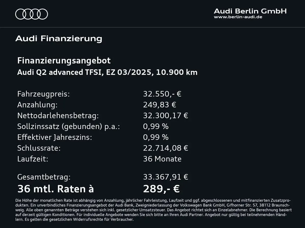 Gebraucht Audi Q2 Advanced Plus 150 PS (110 kW) 2025 Manhattangrau metallic SUV