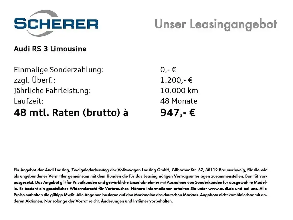 Neu Audi RS3 Sport 400 PS (294 kW) 2026 Schwarz Limousine