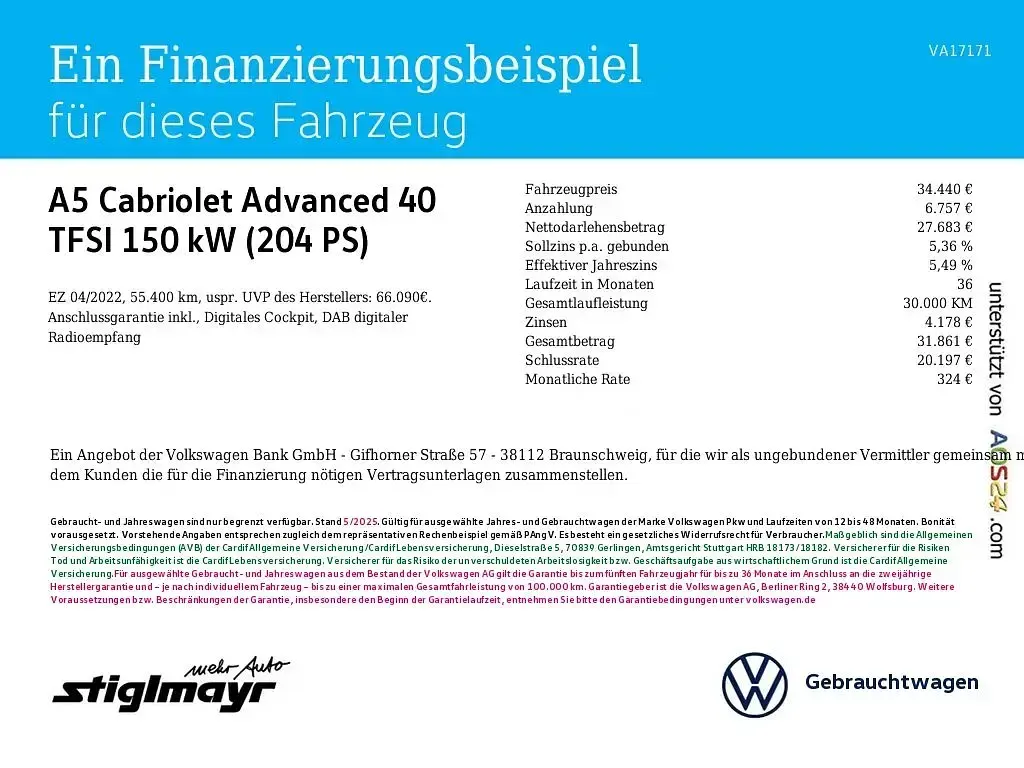 Gebraucht Audi A5 Cabriolet Advanced Plus 204 PS (150 kW) 2022 Mythosschwarz metallic Cabrio