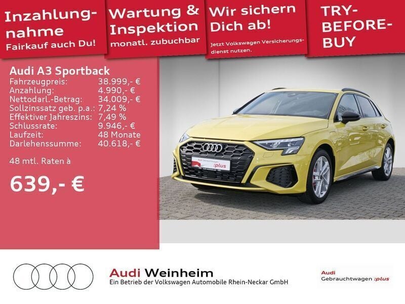 Gelb Gebraucht 2024 Audi A3 Sportback S-Line Kleinwagen | 39.799 € (Etwas zu teuer) - Bild 1/2