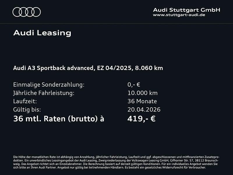 Gebraucht Audi A3 Advanced Plus 116 PS (85 kW) 2025 Gletscherweiß metallic Limousine