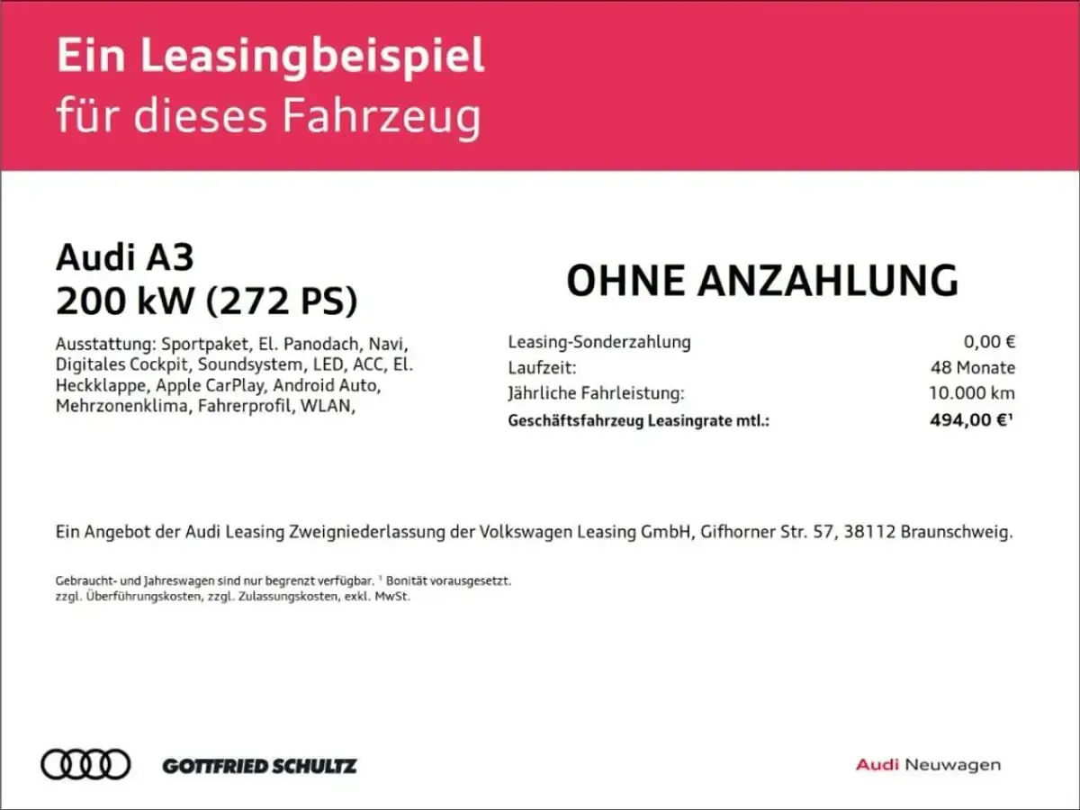 Neu Audi A3 S-Line 272 PS (200 kW) 2026 Schwarz Limousine