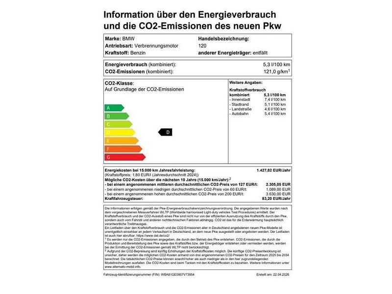 Ny BMW 120 170 HK (125 kW) 2026 Sort Hatchback