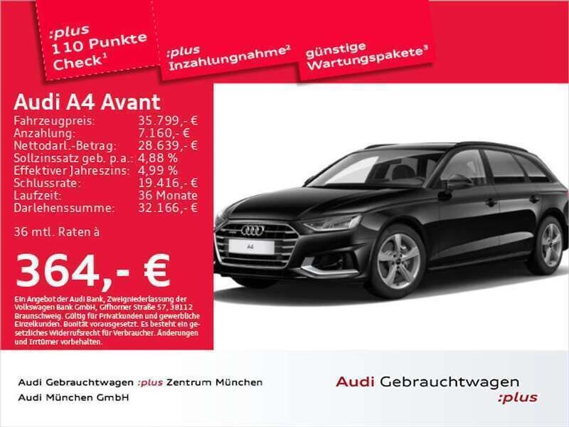 Brillantschwarz Gebraucht 2022 Audi A4 Advanced Kombi | 35.432 € (Teuer) - Bild 1/2