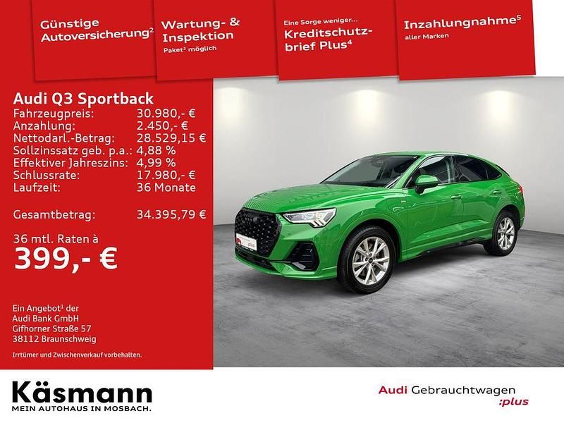 Grün Gebraucht 2022 Audi Q3 Sportback S-Line SUV | 30.980 € (Superpreis) - Bild 1/4