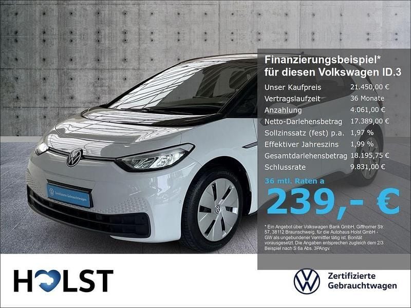 Gletscherweiß metallic Gebraucht 2022 VW ID.3 Pure Kleinwagen | 21.450 € (Guter Preis) - Bild 1/4