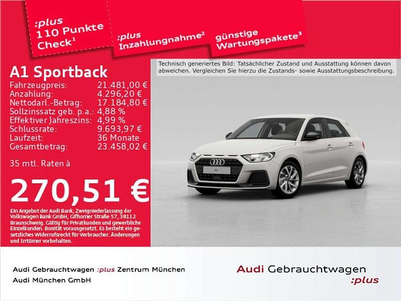 Cortinaweiß Gebraucht 2022 Audi A1 Advanced Kleinwagen | 21.481 € (Fairer Preis) - Bild 1/2