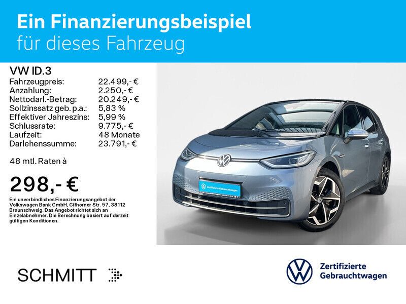 Gebraucht VW ID.3 Pro Performance 150 kW (204 PS) 2021 Stonewashed blue metallic/schwarz (metallic) Kleinwagen