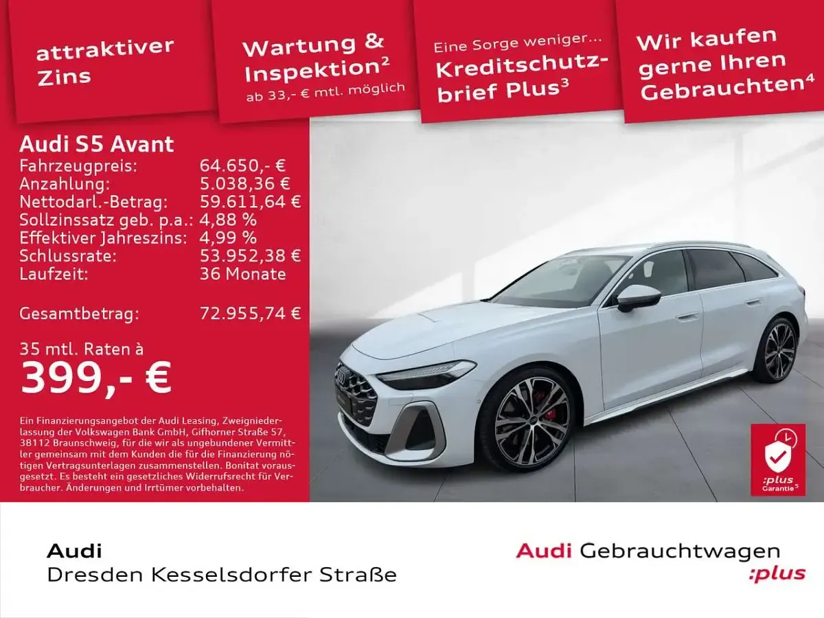 Gebraucht Audi S5 Ambiente 367 PS (269 kW) 2025 Gletscherweiß metallic Kombi