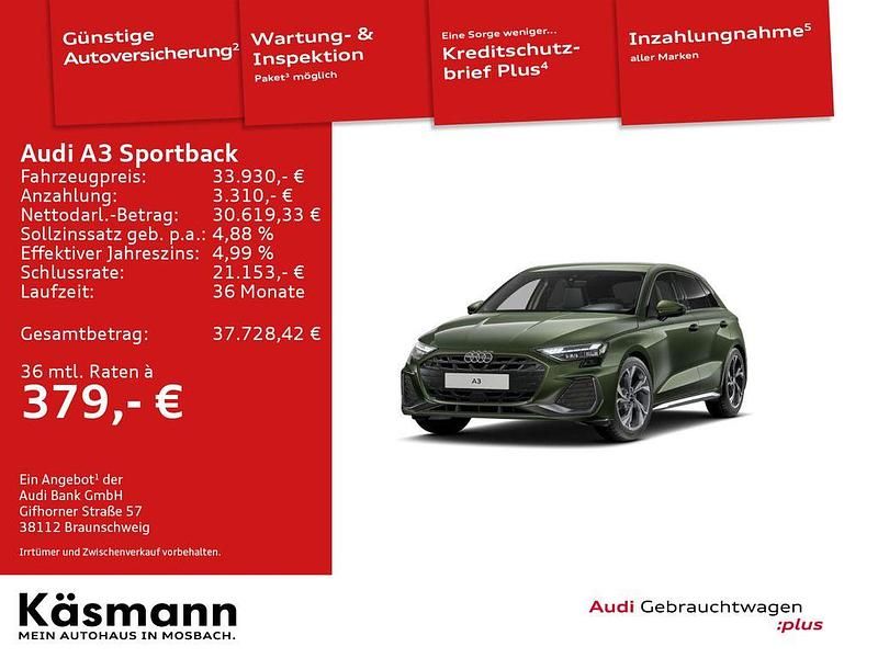 Grün Gebraucht 2025 Audi A3 Sportback S-Line Limousine | 33.930 € (Guter Preis) - Bild 1/4