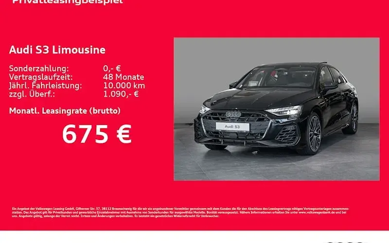 Neu Audi S3 Ambiente 333 PS (244 kW) 2026 Schwarz Limousine