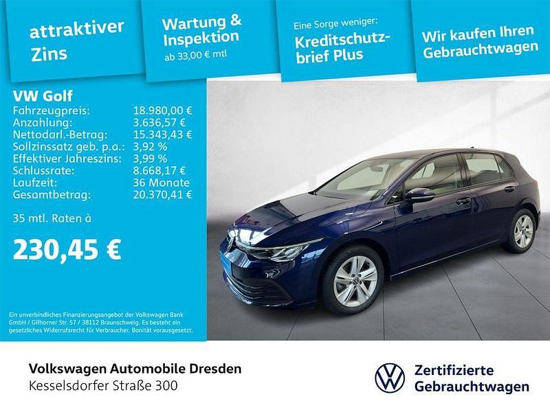Blau Gebraucht 2022 VW Golf VIII Life Limousine | 18.980 € (Guter Preis) - Bild 1/4
