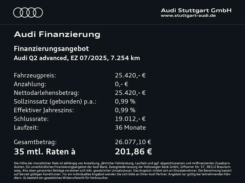 Gebraucht Audi Q2 Advanced Plus 116 PS (85 kW) 2025 Mythosschwarz metallic SUV