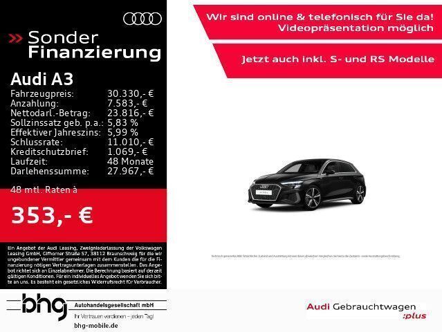 Schwarz Gebraucht 2022 Audi A3 Sportback e-tron S-Line Limousine | 30.330 € (Etwas zu teuer) - Bild 1/4