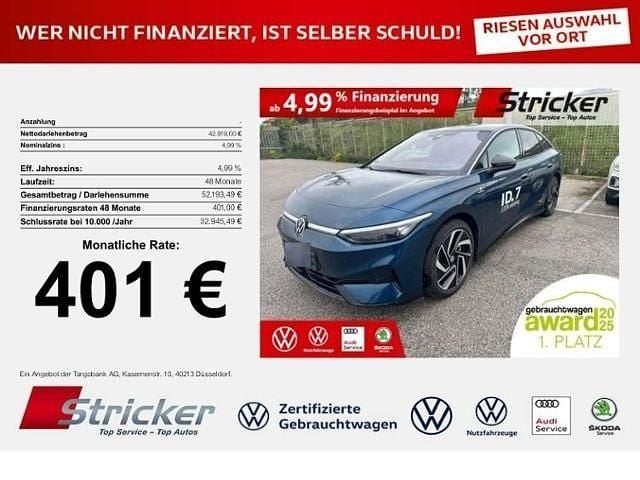 Blau (aquamarinblau metallic) Gebraucht 2024 VW ID.7 Pro Limousine | 42.916 € (Superpreis) - Bild 1/3