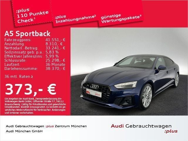 Blau Gebraucht 2022 Audi A5 Sportback S-Line Kleinwagen | 41.878 € (Etwas zu teuer) - Bild 1/2