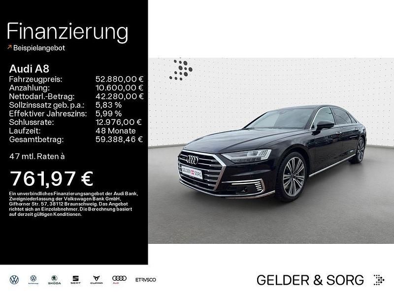 Mythosschwarz metallic Gebraucht 2021 Audi A8L Limousine | 52.880 € - Bild 1/4