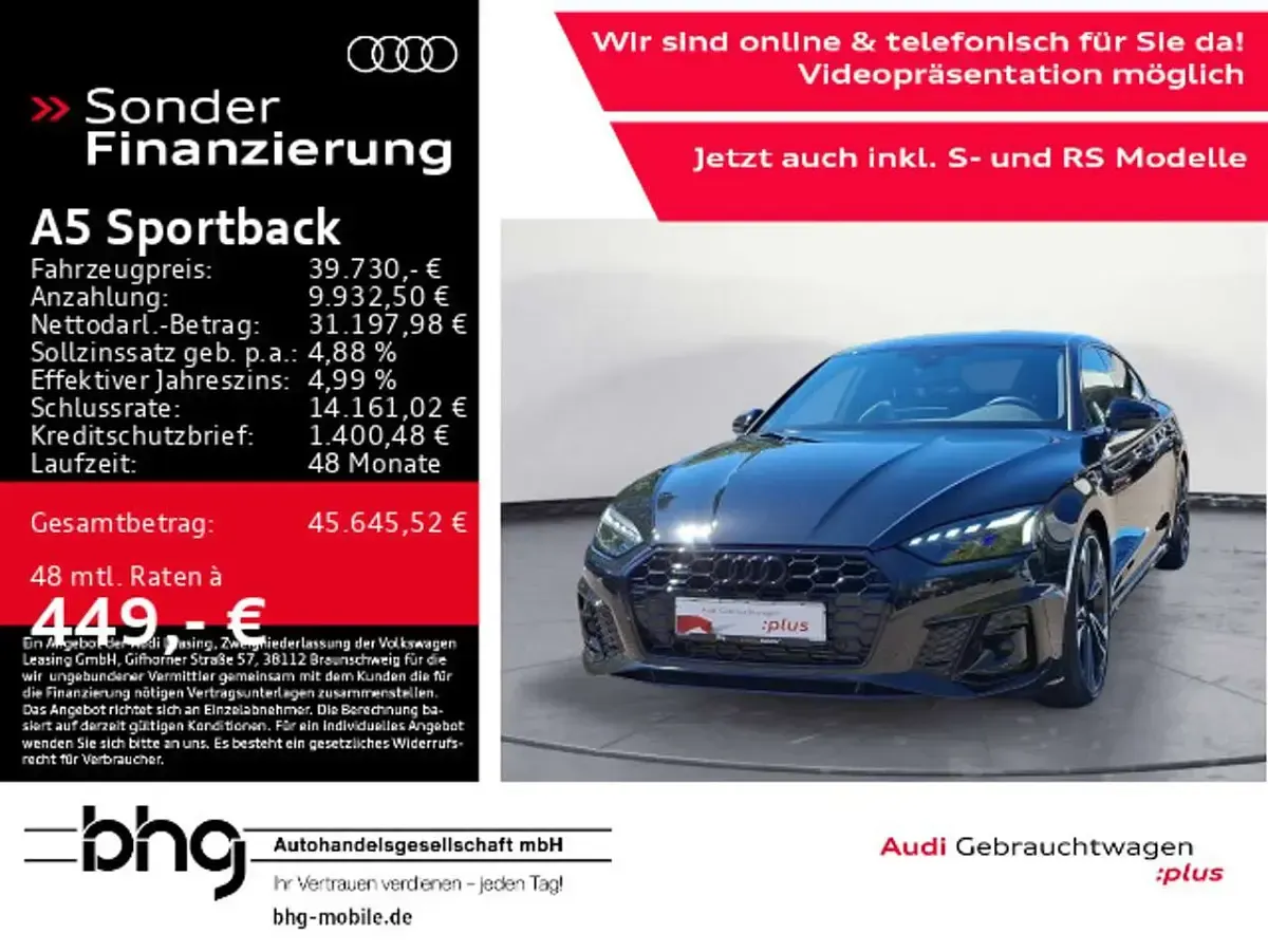 Gebraucht Audi A5 S-Line 204 PS (150 kW) 2024 Mythosschwarz metallic Limousine