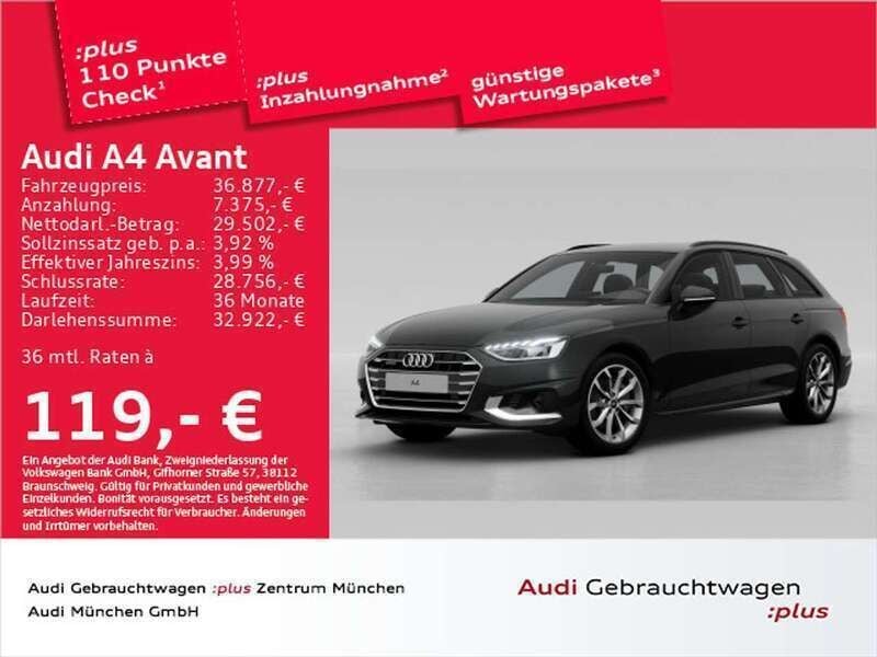 Mythosschwarz metallic Gebraucht 2024 Audi A4 Advanced Plus Kombi | 38.765 € (Teuer) - Bild 1/2