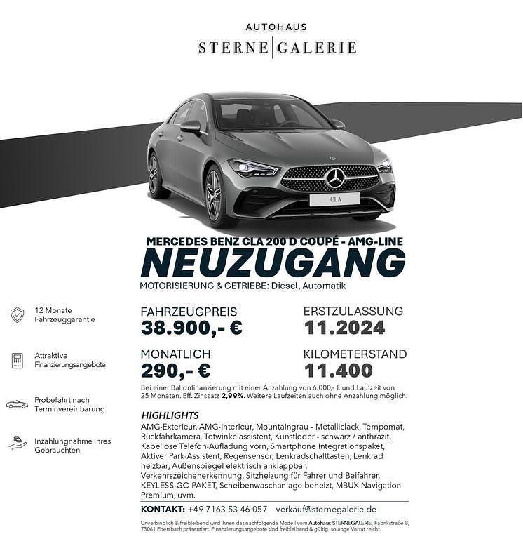 Grau Gebraucht 2024 Mercedes CLA200 AMG line Limousine | 38.900 € (Teuer) - Bild 1/1