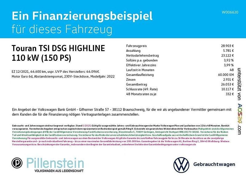 Gebraucht VW Touran Highline 150 PS (110 kW) 2021 Grau Van / Kleinbus