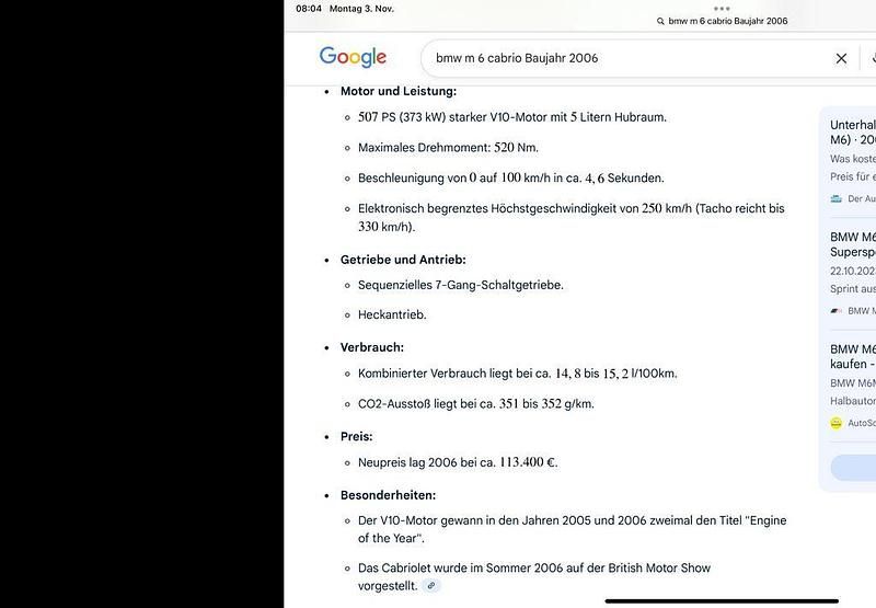 Gebraucht BMW M6 Cabriolet Performance 507 PS (372 kW) 2006 Schwarz Cabrio