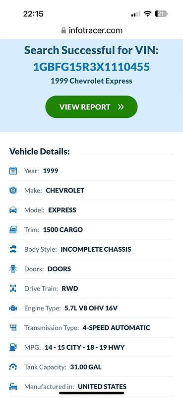 Gebraucht Chevrolet Express 245 PS (180 kW) 1999 Weiß Van