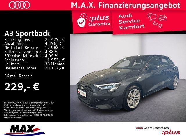 Grau Gebraucht 2021 Audi A3 Sportback Basis Limousine | 22.479 € (Superpreis) - Bild 1/3