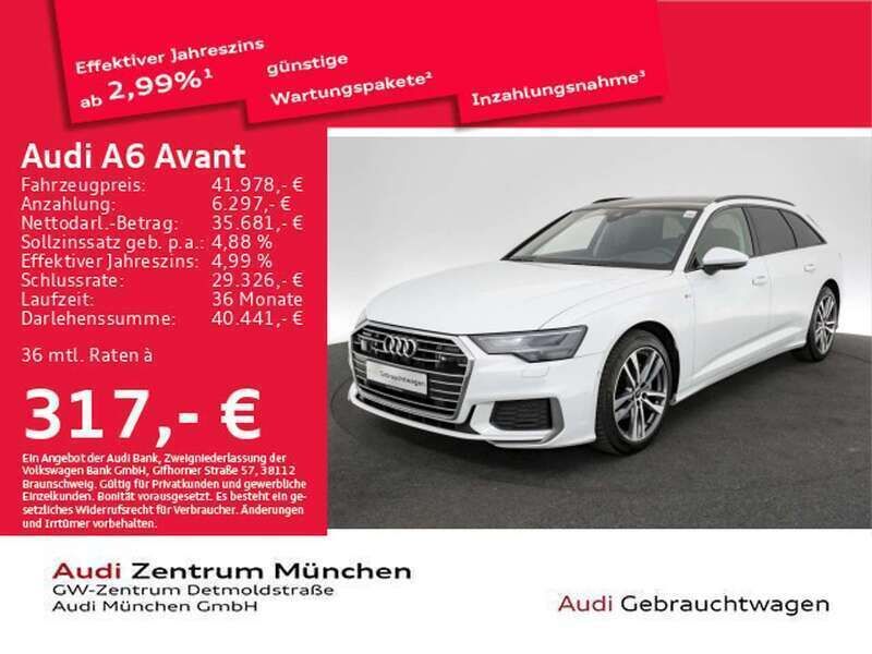 Gletscherweiß metallic Gebraucht 2023 Audi A6 S-Line Kombi | 41.978 € (Fairer Preis) - Bild 1/2
