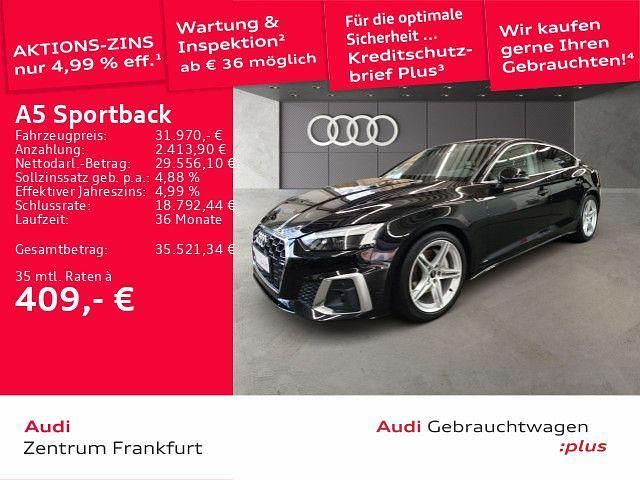 Mythosschwarz metallic Gebraucht 2022 Audi A5 Sportback Basis Kleinwagen | 31.970 € (Fairer Preis) - Bild 1/3