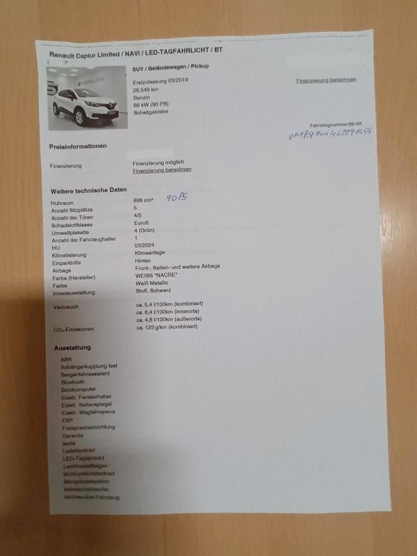 Gebraucht Renault Captur LIMITED 90 PS (66 kW) 2019 Weiß SUV