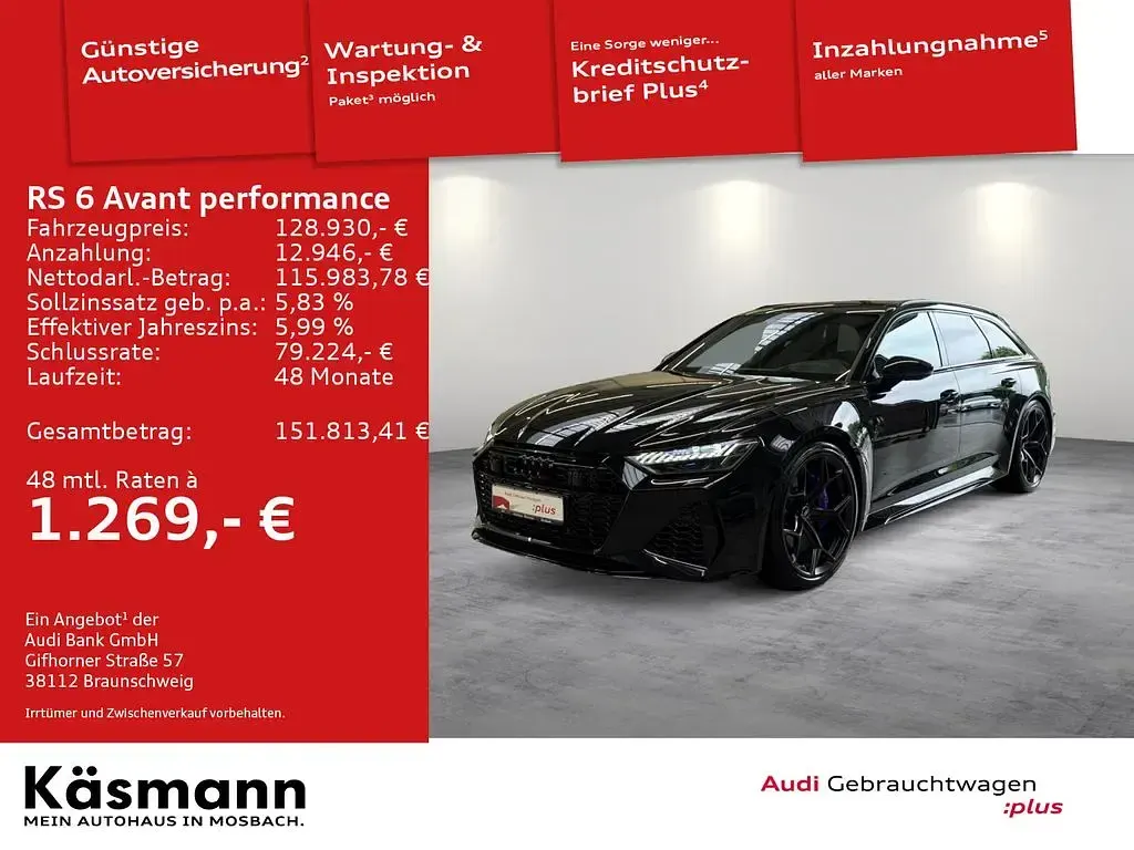 Gebraucht Audi RS6 Performance 630 PS (463 kW) 2024 Mythosschwarz metallic Kombi