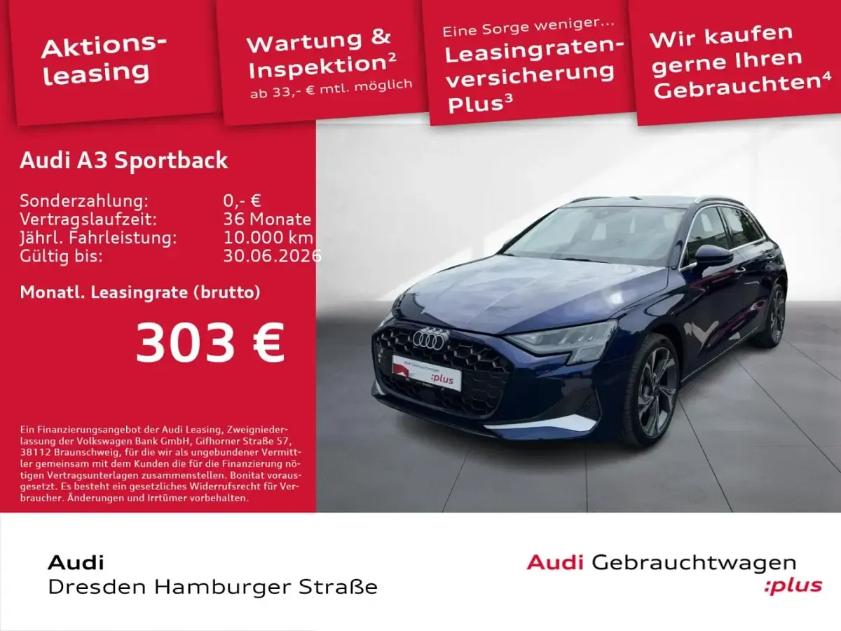 Gebraucht Audi A3 Advanced Plus 116 PS (85 kW) 2025 Navarrablau metallic Limousine