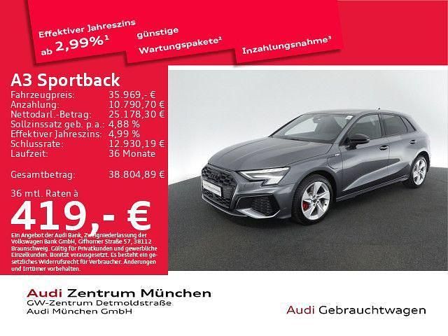 Daytonagrau perleffekt Gebraucht 2023 Audi A3 Sportback e-tron S-Line Limousine | 35.969 € (Teuer) - Bild 1/2