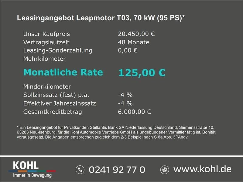 Neu Leapmotor T03 69 kW (95 PS) 2026 Gruen Kleinwagen